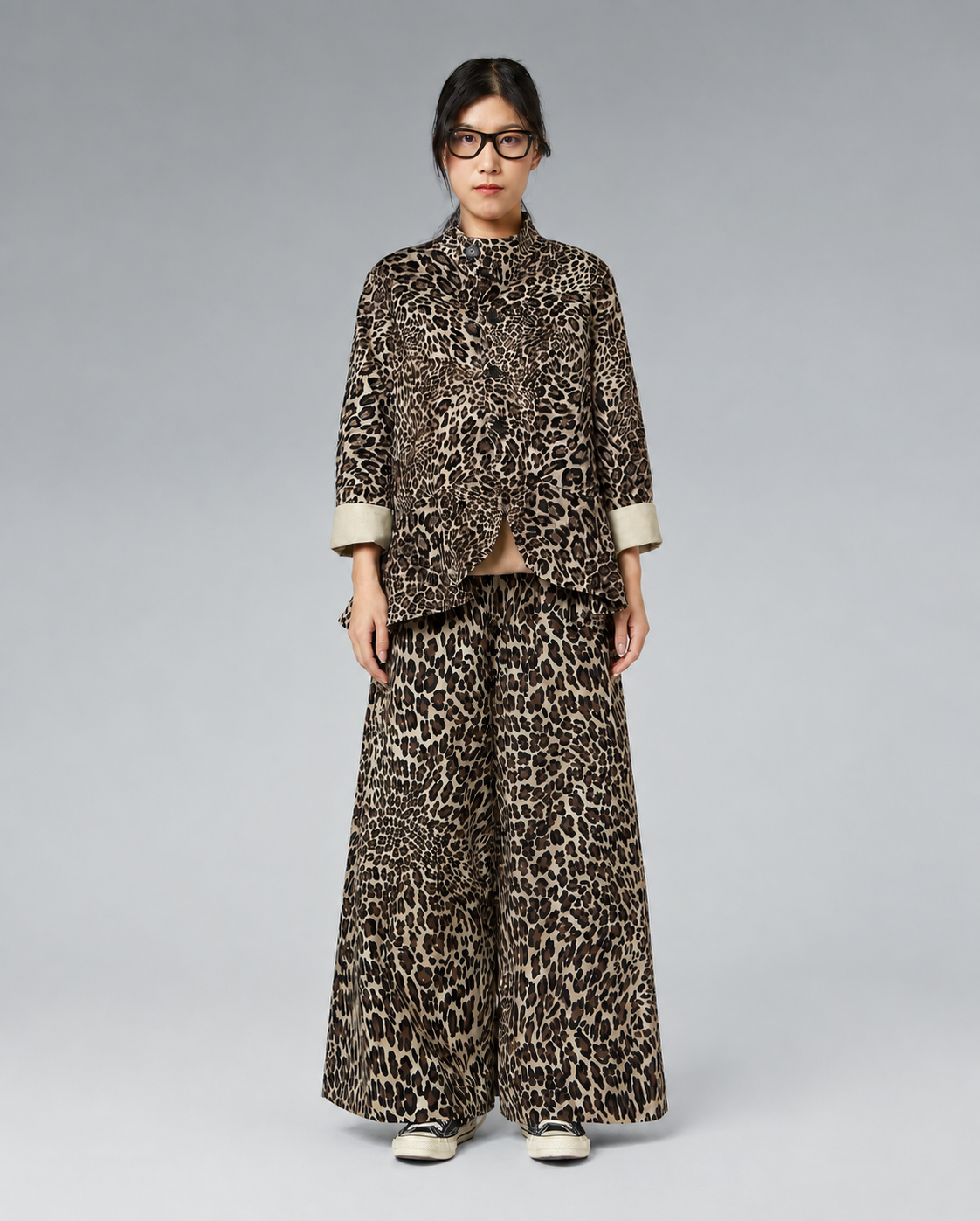 TROUSERS IN CORDUROY ANIMALIER FABRIC