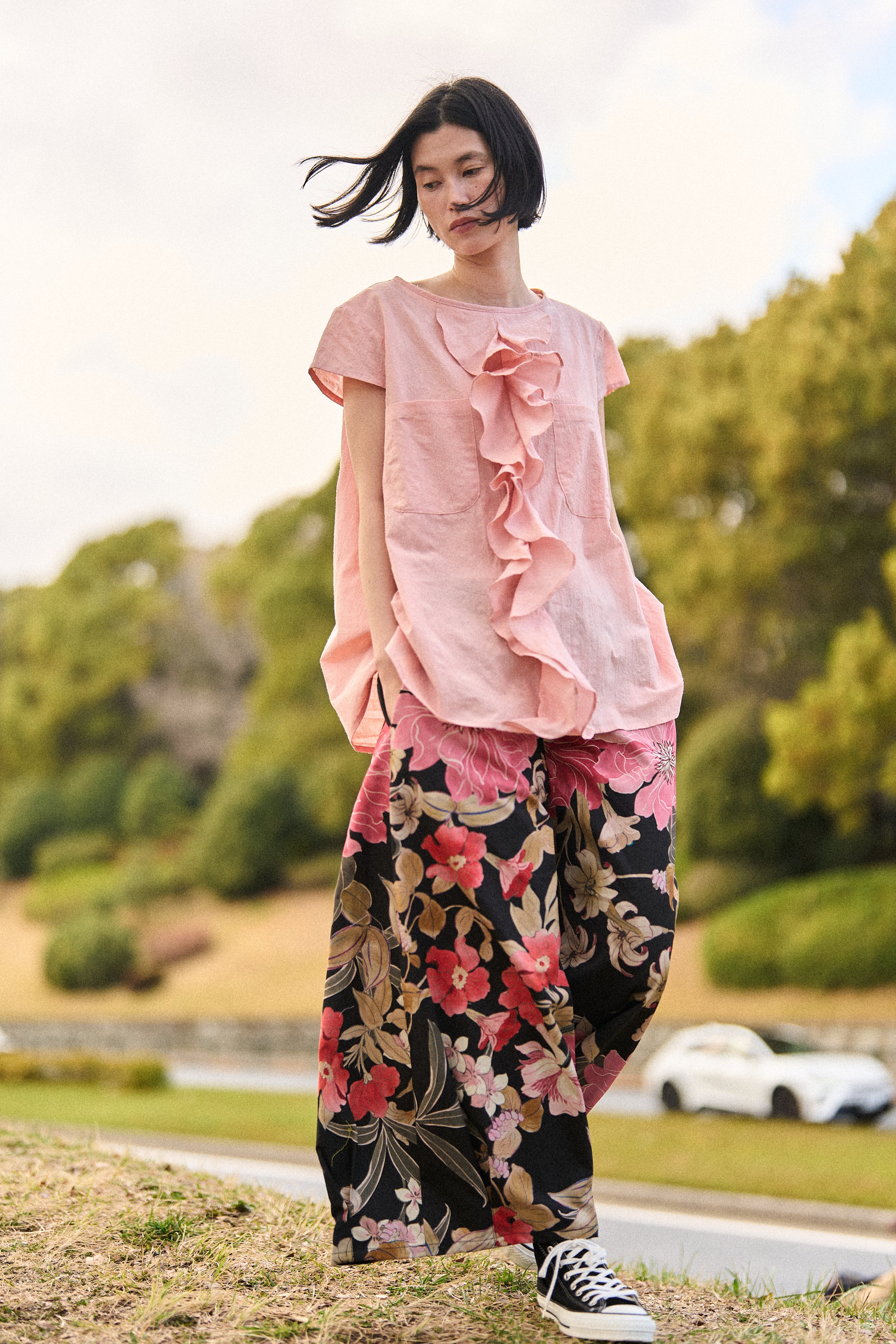 COTTON BLOUSE WITH ROUCHE