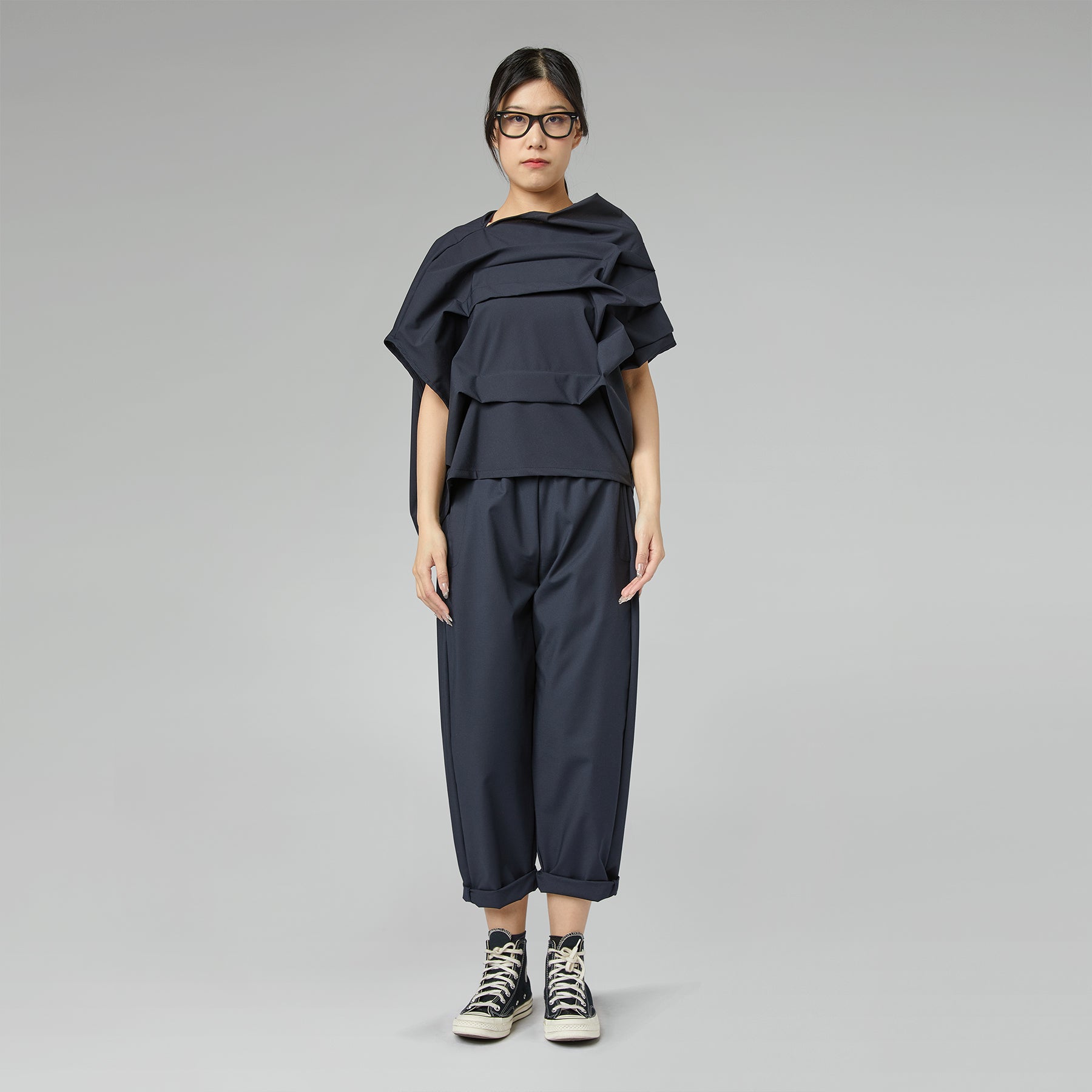 TWILL PLEATED BLOUSE GRAY