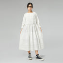 STRIPED DRESS WITH ROUCHE WHITE