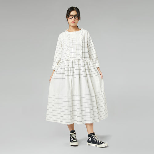 STRIPED DRESS WITH ROUCHE WHITE