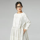 STRIPED DRESS WITH ROUCHE WHITE