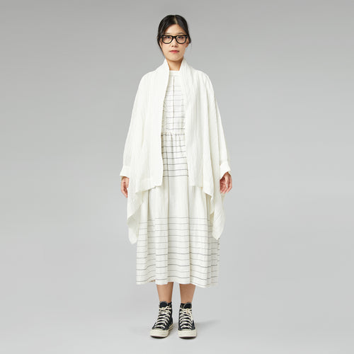 STRIPED DRESS WITH ROUCHE WHITE