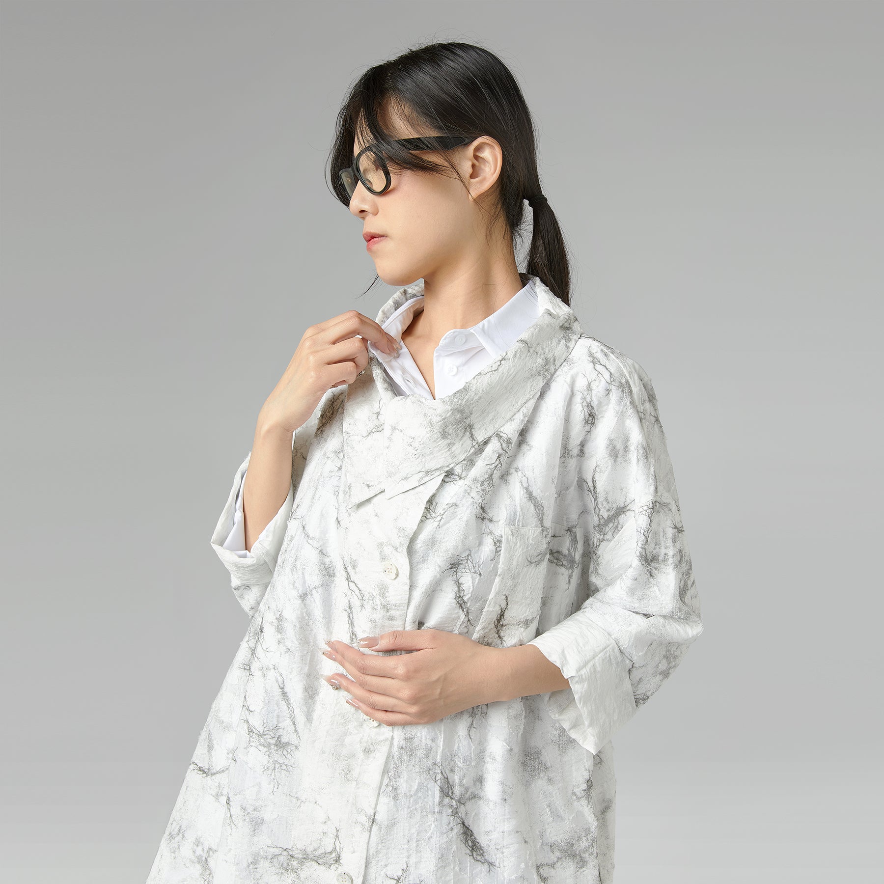 【 y】Marble Print Silk Shirt Arcole Marble Print Silk Shirt in Multicolour | JOSEPH GB