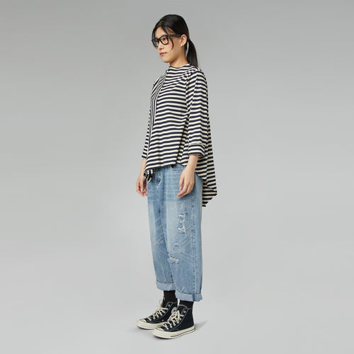 BLUSA RAYADA ASIMÉTRICA AZUL