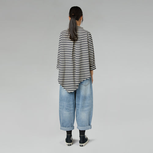 BLUSA RAYADA ASIMÉTRICA AZUL