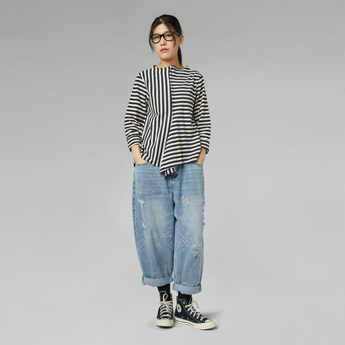 BLUSA RAYADA ASIMÉTRICA AZUL