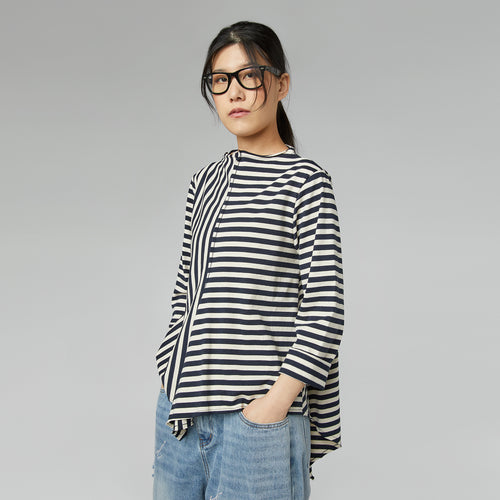 BLUSA RAYADA ASIMÉTRICA AZUL