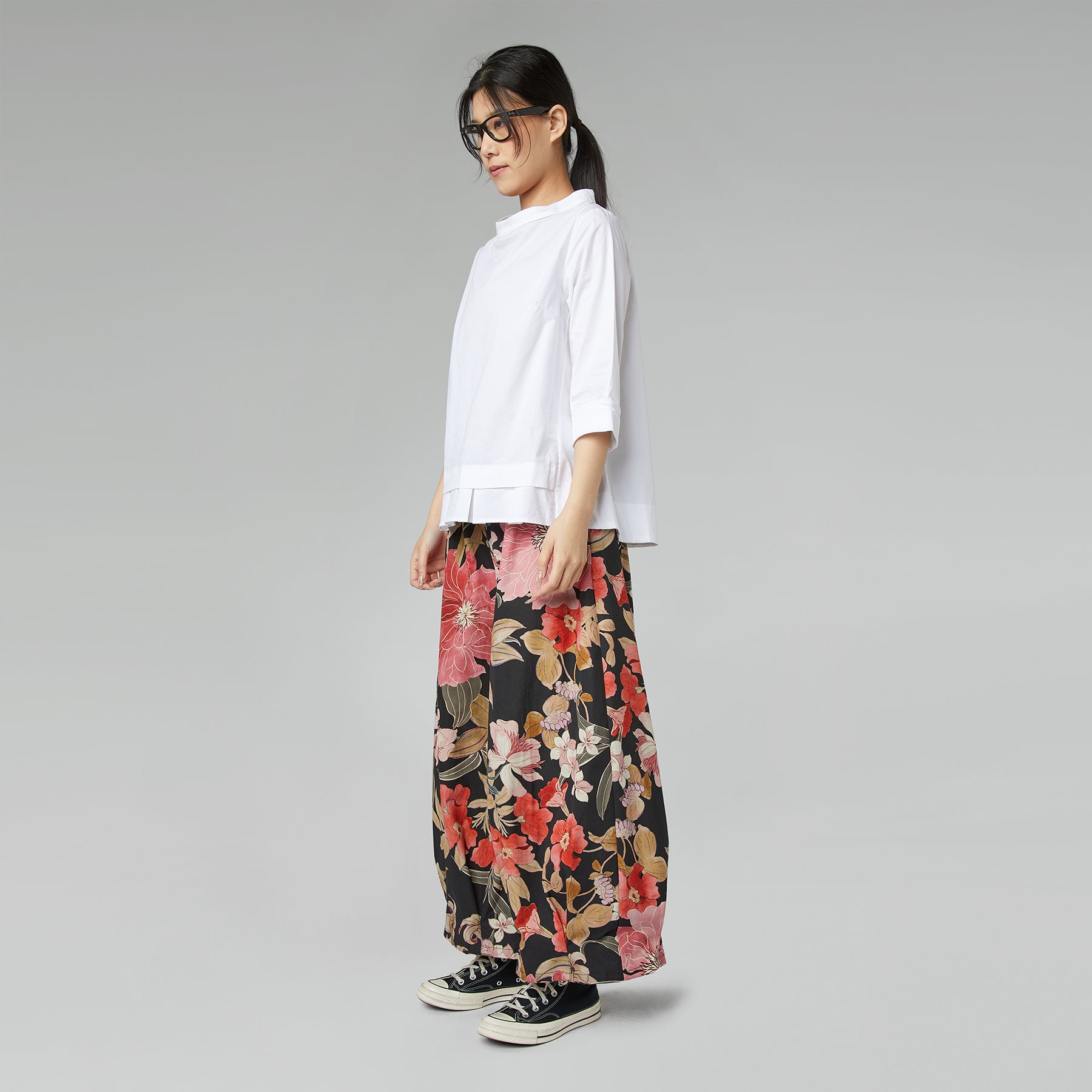 COTTON POPLIN BLOUSE WITH PLEATS