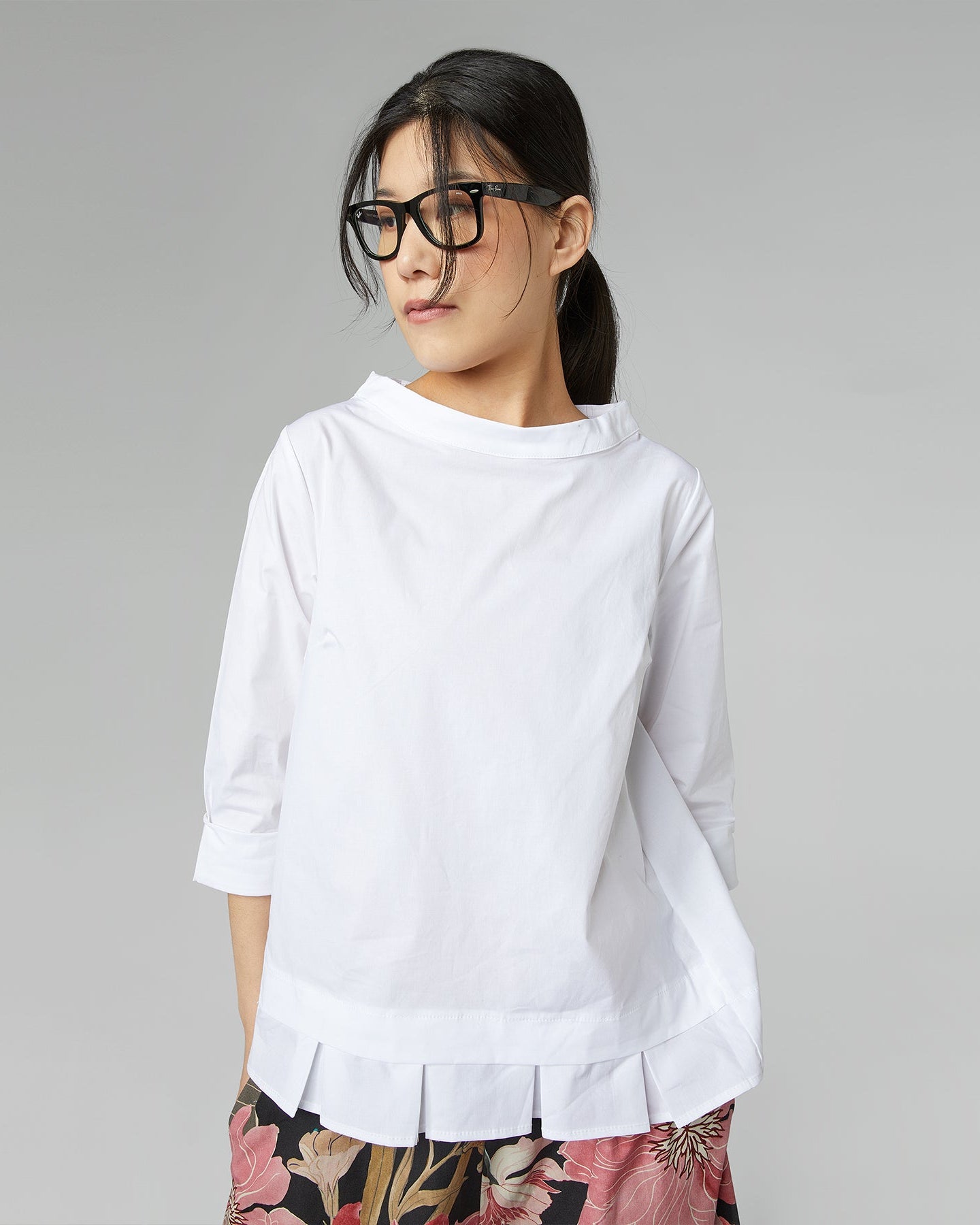 COTTON POPLIN BLOUSE WITH PLEATS
