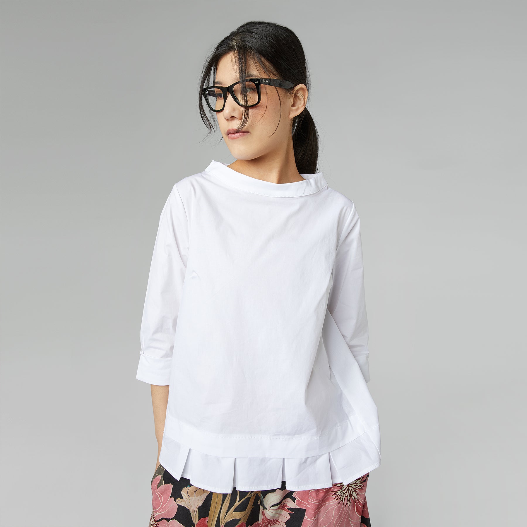 BLUSA IN POPELINE DI COTONE CON PIEGHE