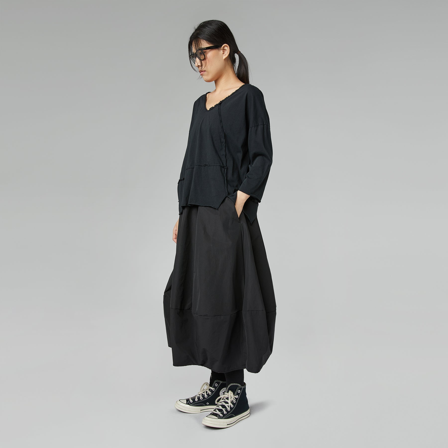 RAW CUT T-SHIRT WITH V NECKLINE