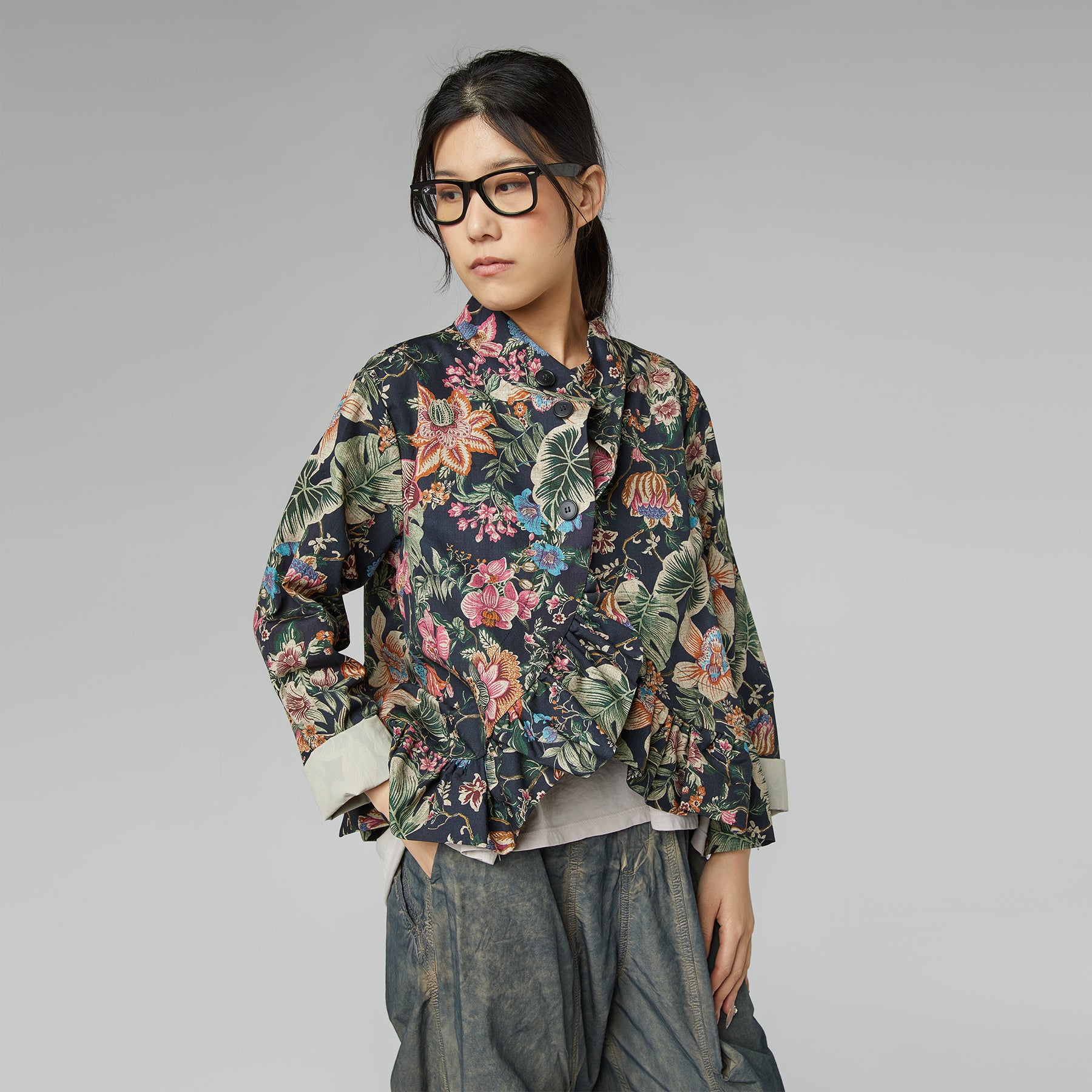 FLOREAL JACKET WITH ROUCHE