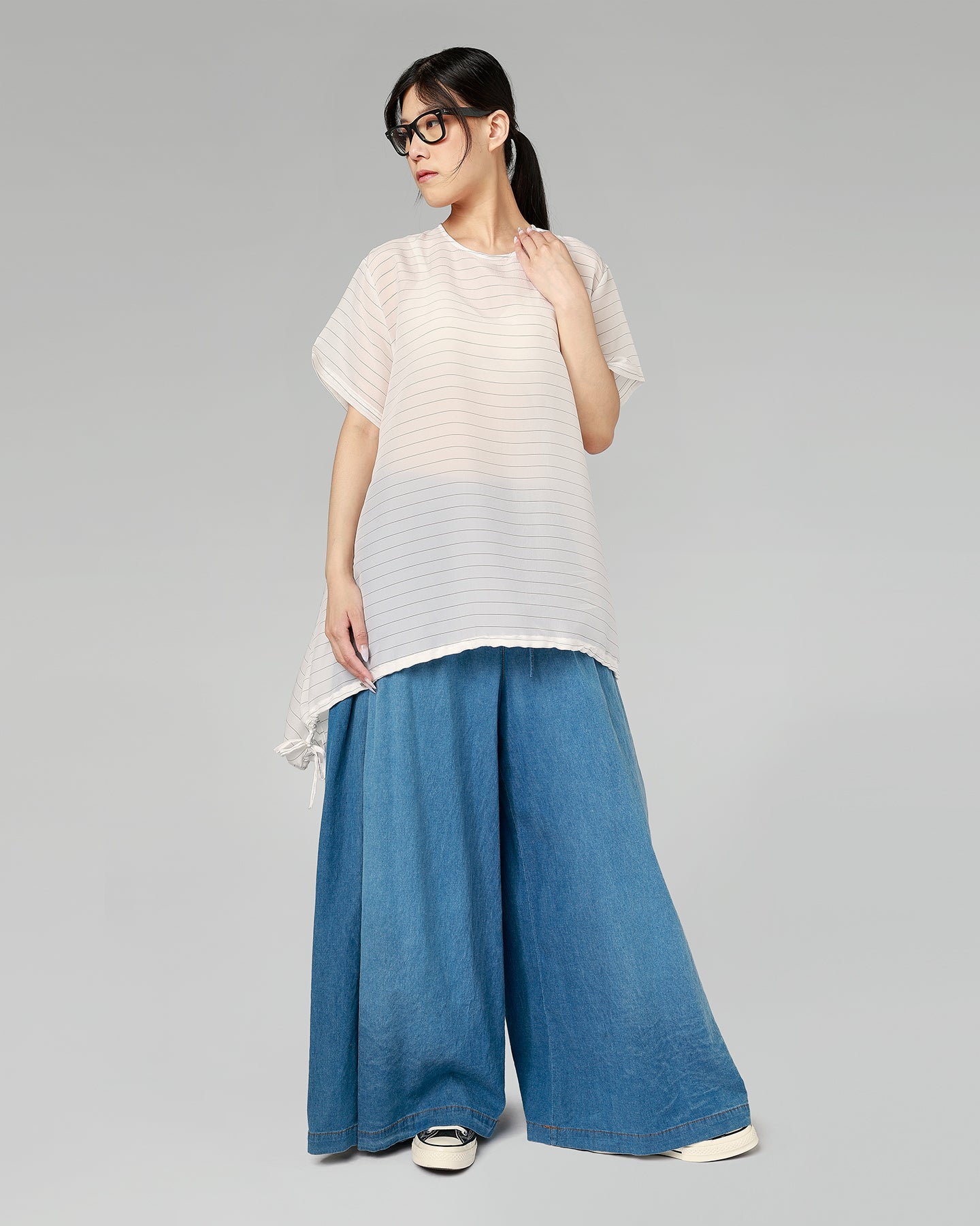 FLARED LIGHT DENIM TROUSERS