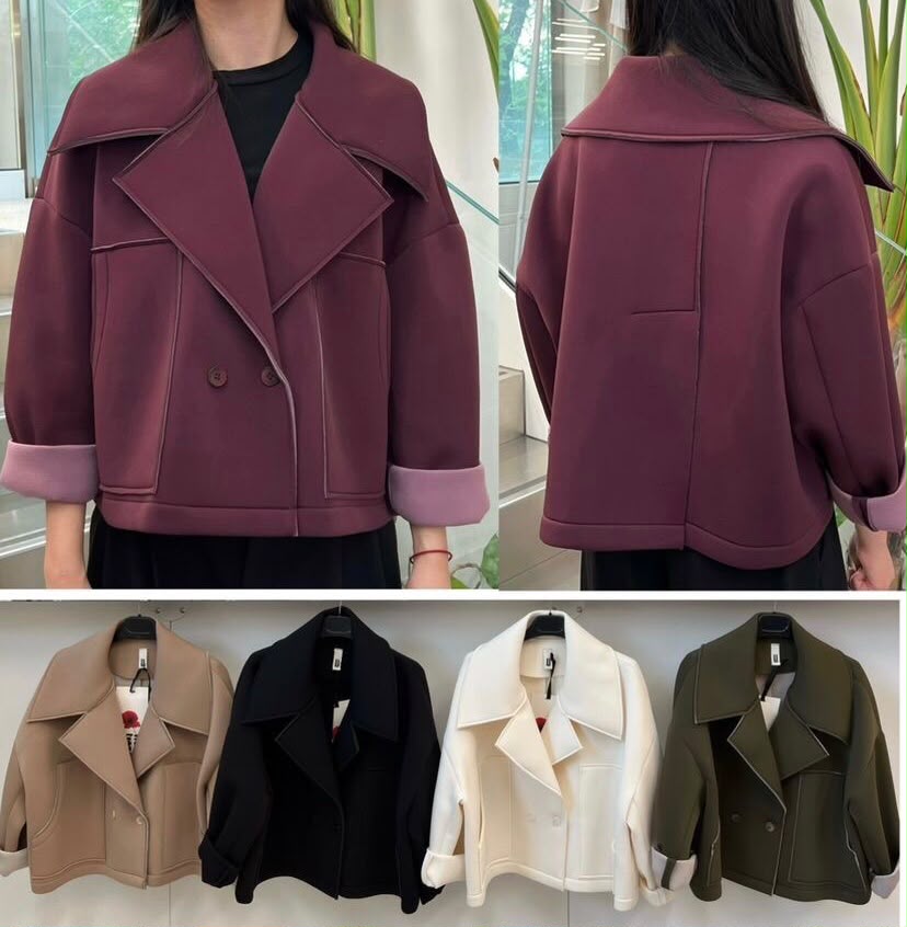 DOUBLE-BREASTED NEOPRENE COAT