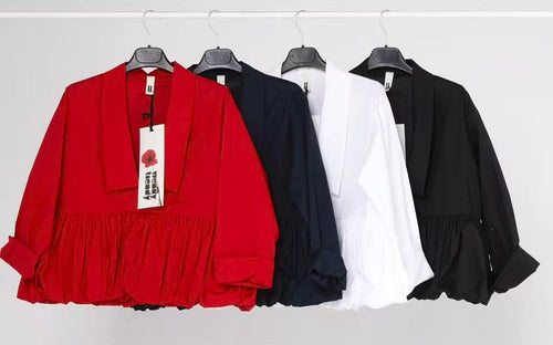 BLOUSE WITH ROUCHE AND POINTED COLLAR RED